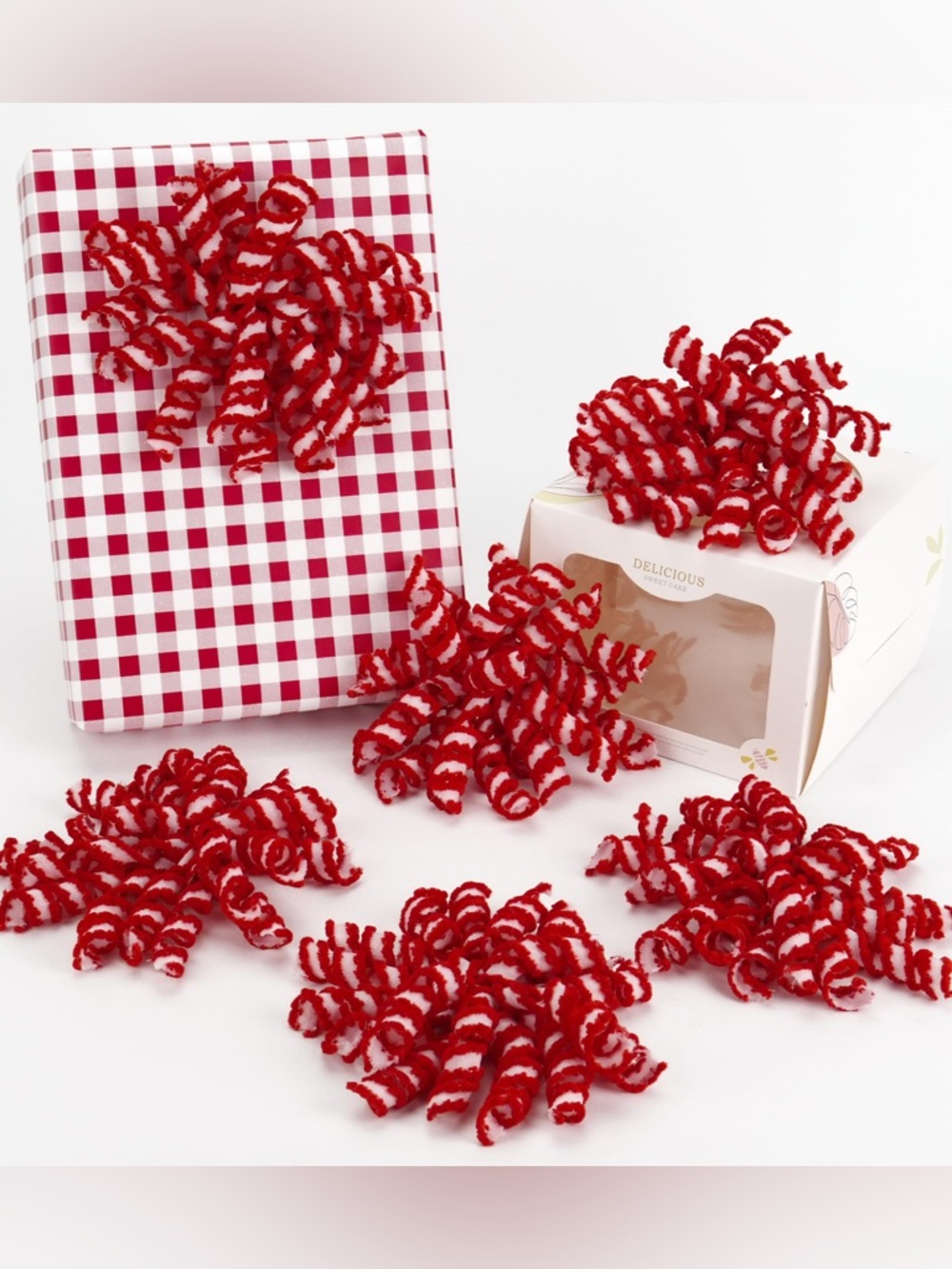 Red and White Decorative Curly Ribbon Bows for Gift Wrapping